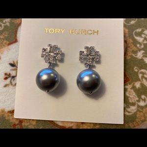 Tory Burch Logo Pearl Drop Earrings